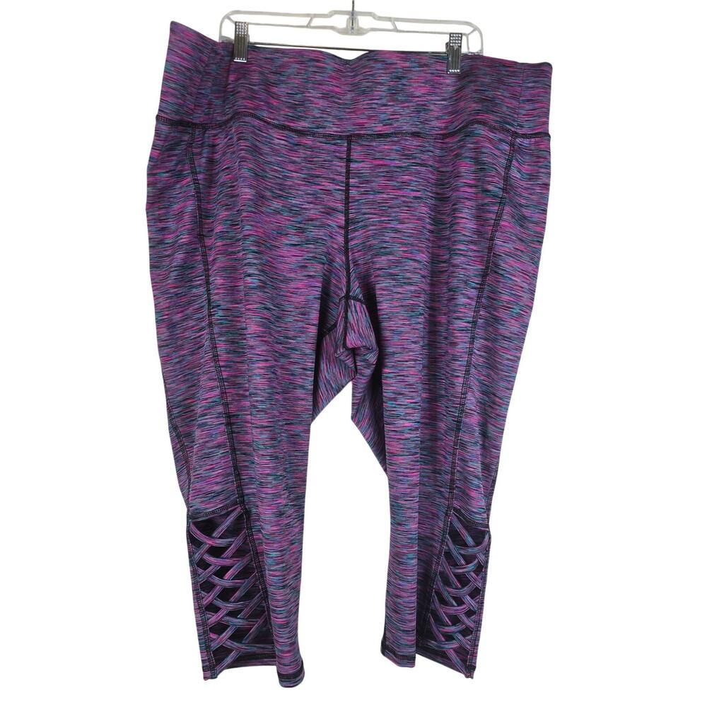 Lane Bryant Livi Active Heathered Pink Blue Criss Cross Athletic Leggings 26/28